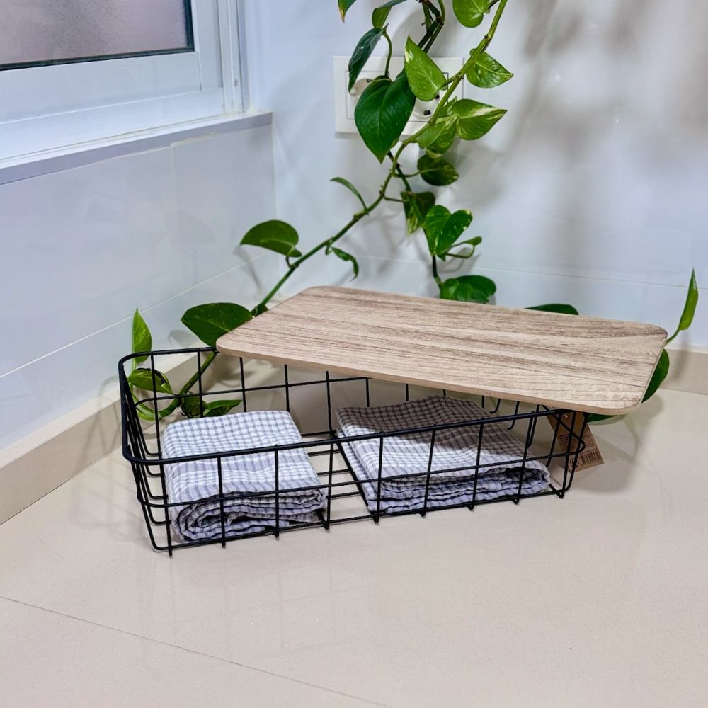 Cesta de madera con base de metal RECTANGULAR – D'Arome