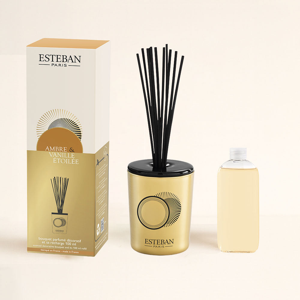 Ambientador mikado Ambre y Vanille Étoilée Esteban Paris 100ml con caja, varillas y recambio incluidos – D'Arome