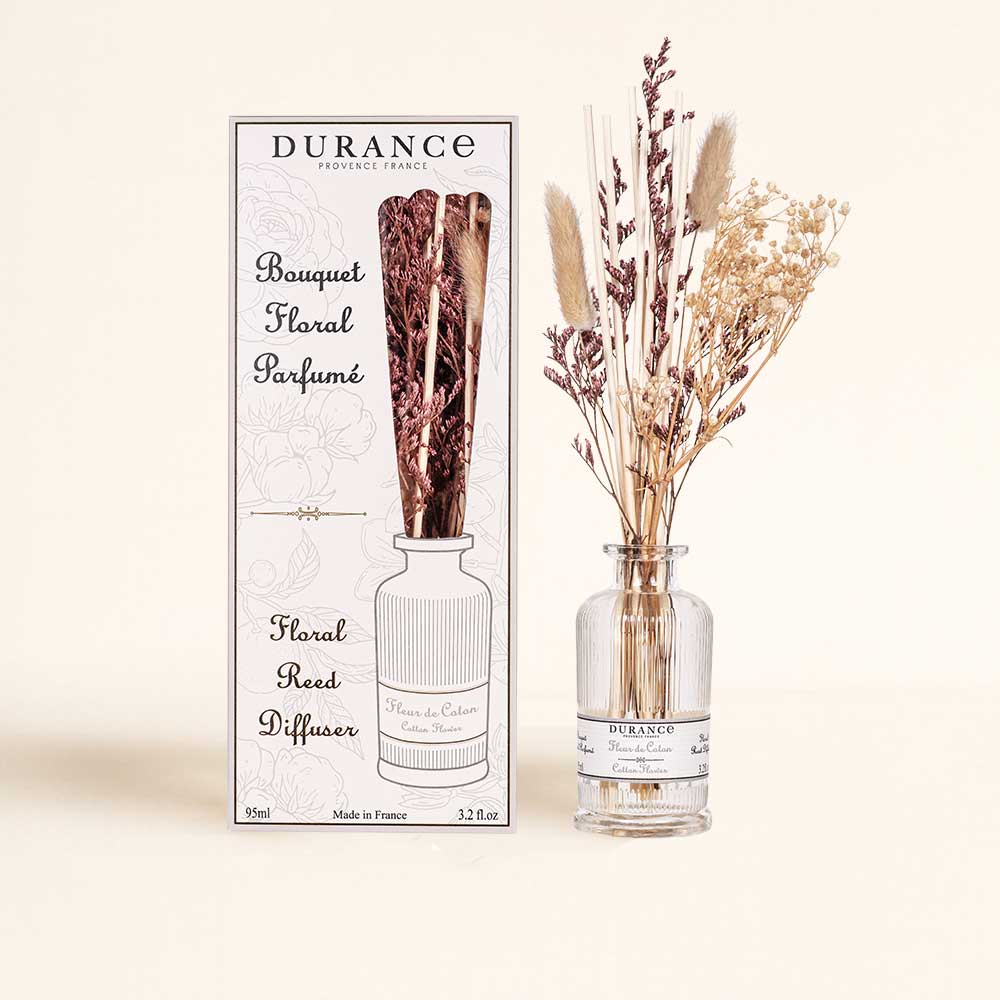 Ambientador mikado Flores Secas FLEUR DE COTON (flor de algodón) 95ml – Durance