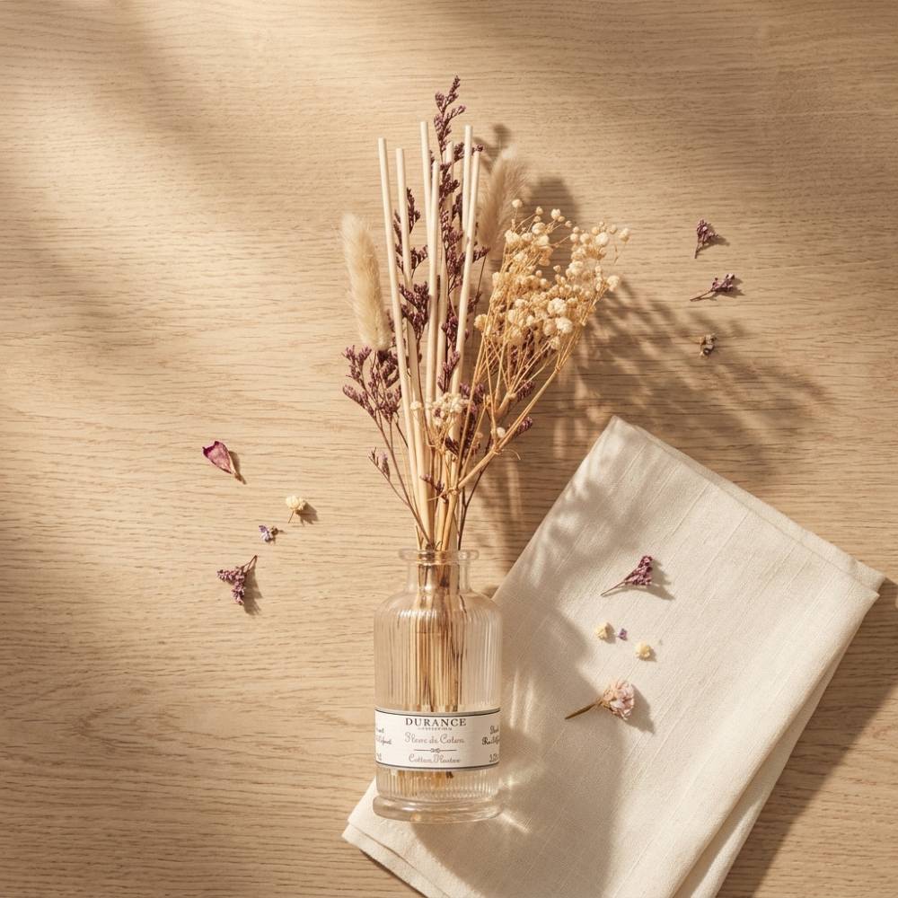 Ambientador mikado Flores Secas FLEUR DE COTON (flor de algodón) 95ml – Durance