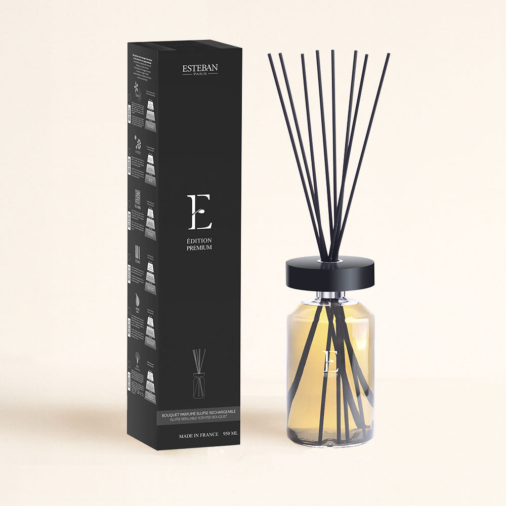 Ambientador mikado Neroli Esteban Paris edición premium 950ml, difusor de cristal con varillas negras – D'Arome