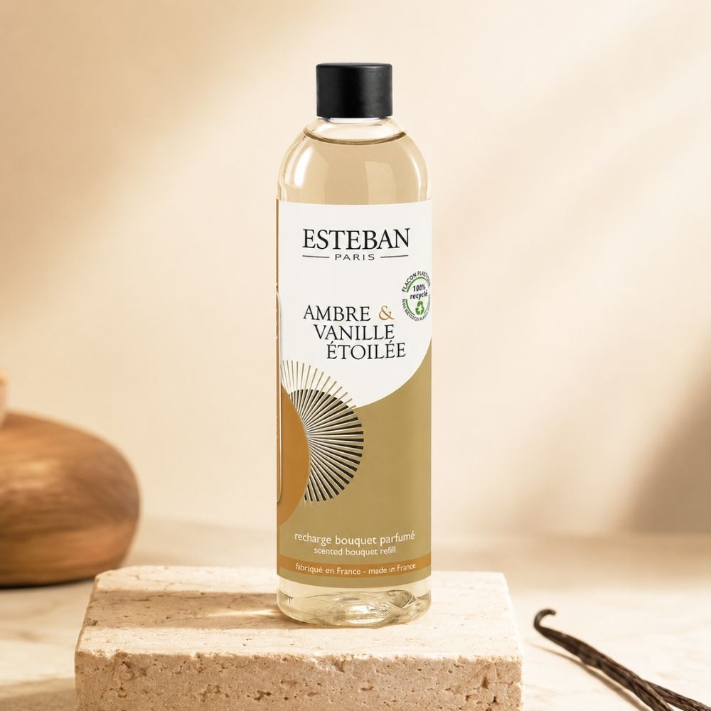 Recambio ambientador mikado Ambre et Vanille Étoilée Esteban París de 250 ml sobre bloque de piedra clara – D'Arome