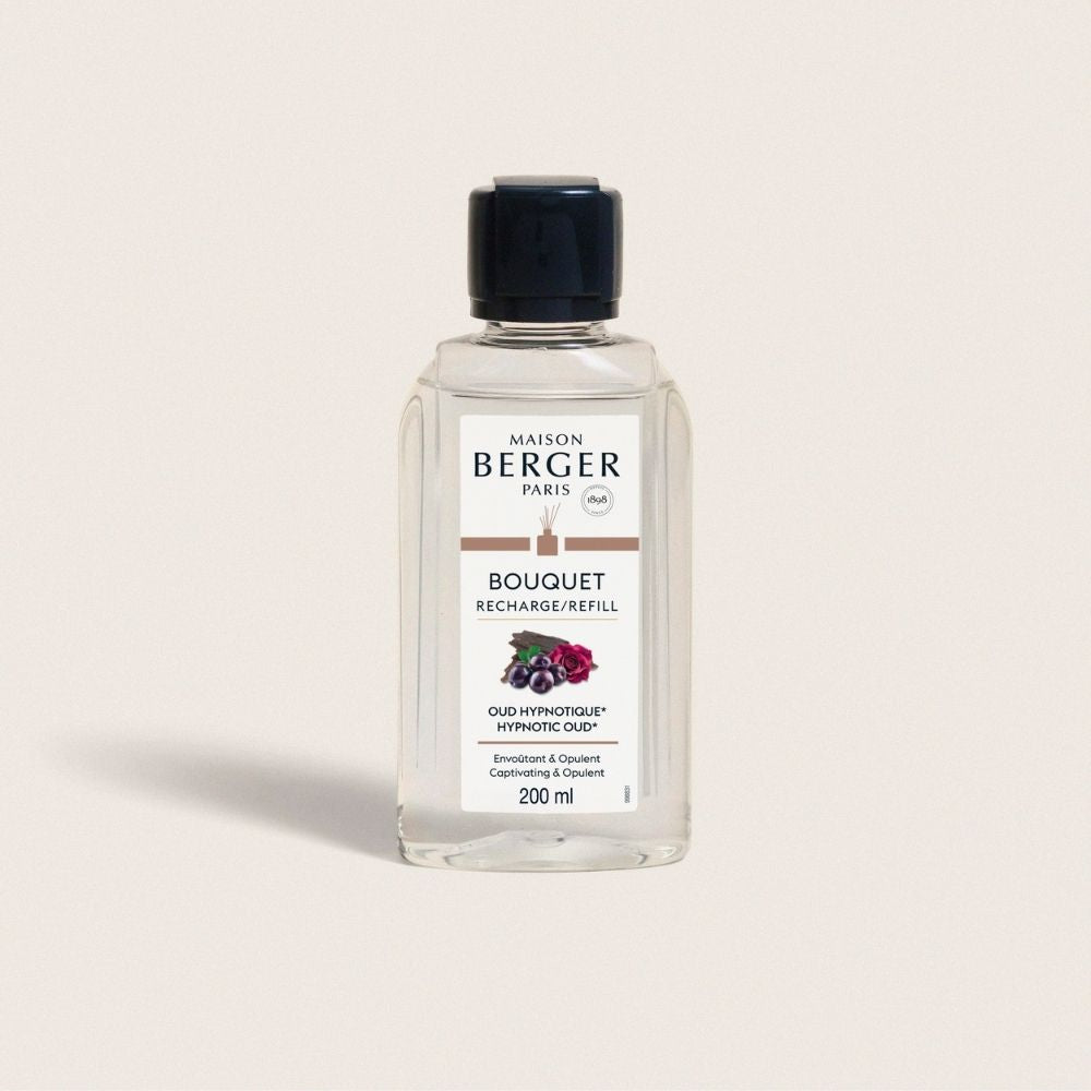 Recambio ambientador mikado Oud Hypnotique Maison Berger 200ml recarga bouquet parfumé aroma envolvente con notas de oud rosa y ciruela – D'Arome