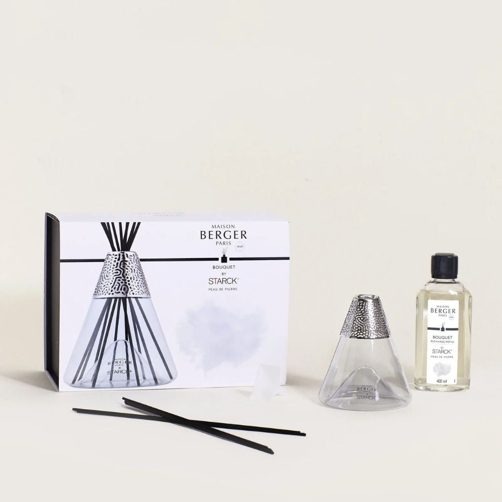 Ambientador mikado STARCK GRIS – aroma Peau de Pierre 400ml  – Maison Berger