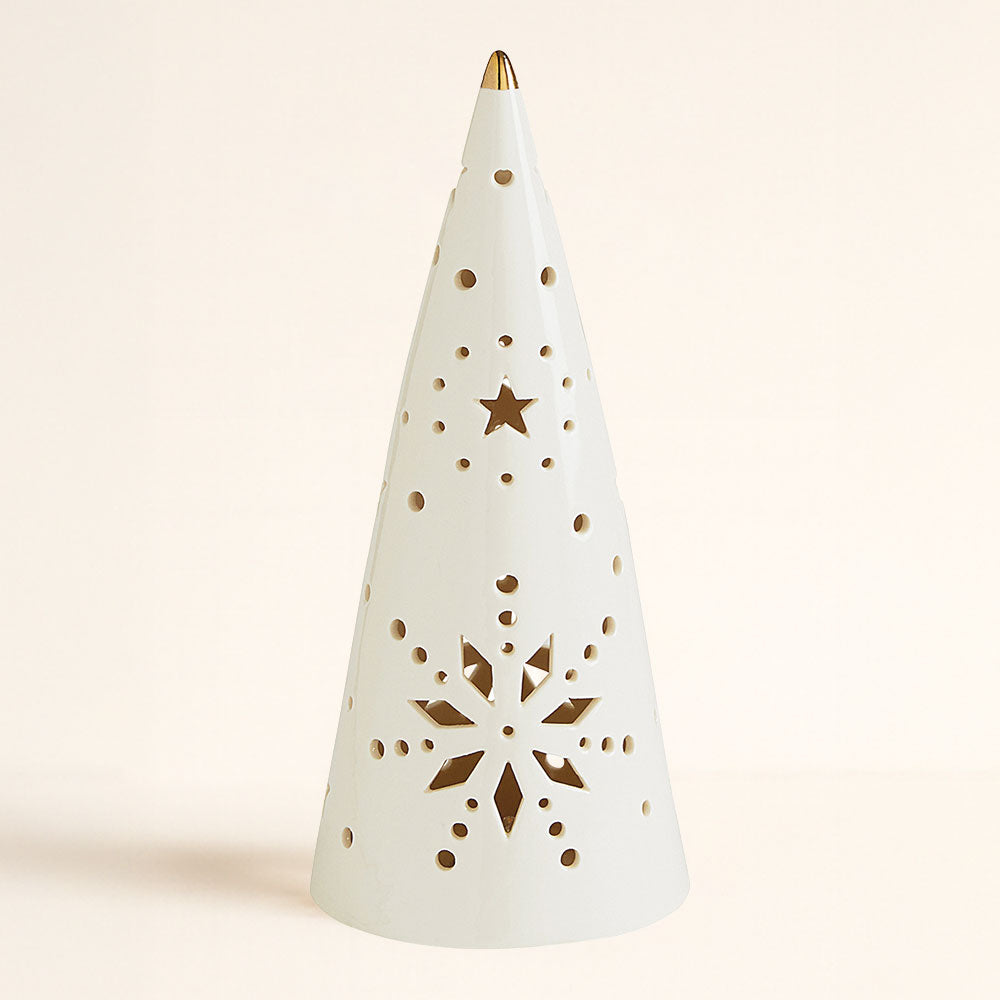 Árbol de Navidad decorativo de cerámica con luz LED y remate dorado, tamaño grande, Mathilde M – D'Arome