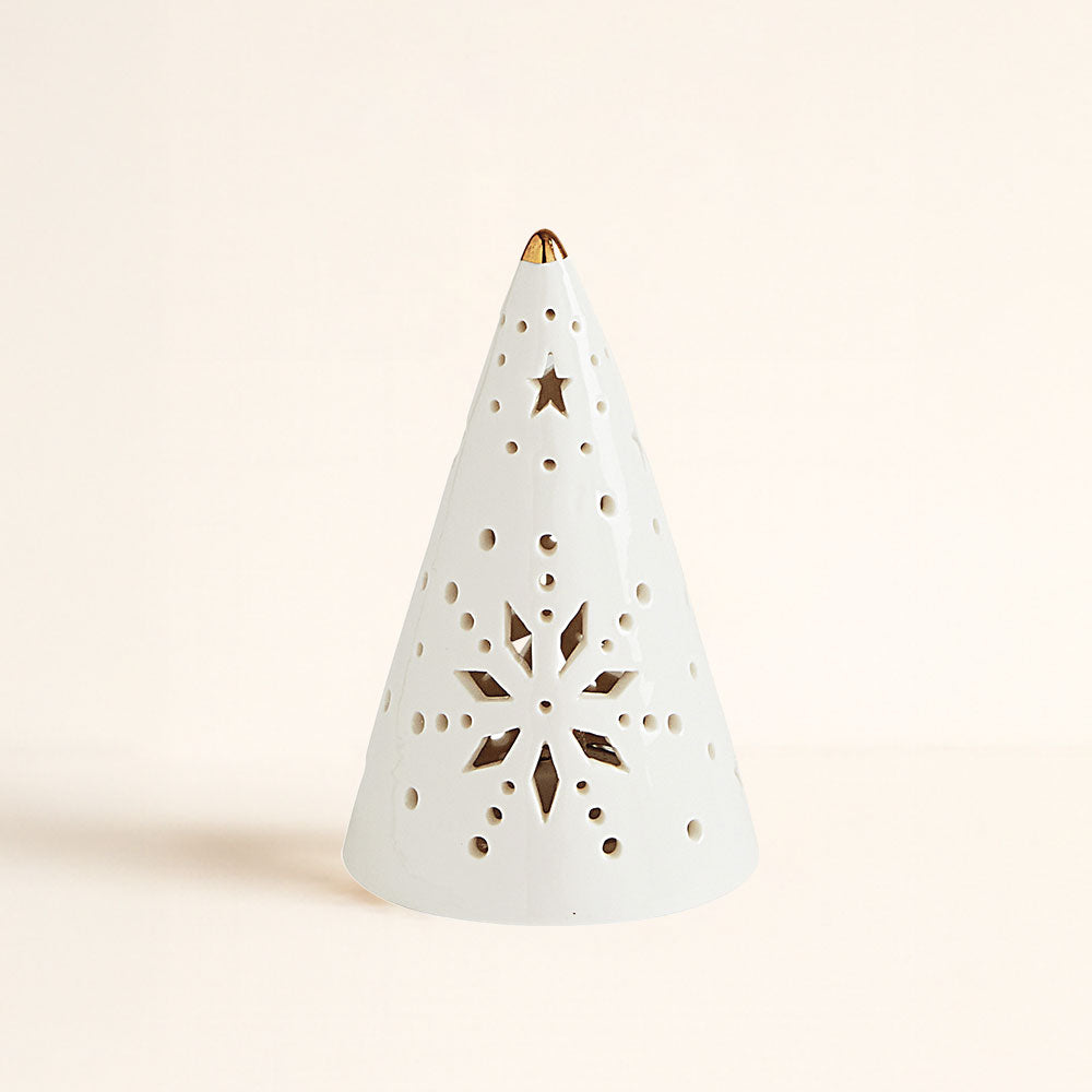 Árbol de Navidad decorativo de cerámica con luz LED y remate dorado, tamaño pequeño, Mathilde M – D'Arome