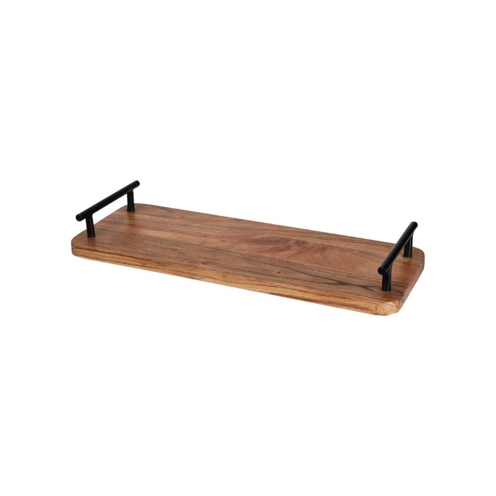 Bandeja de madera rectangular con asas de metal negras GRANDE – D'Arome