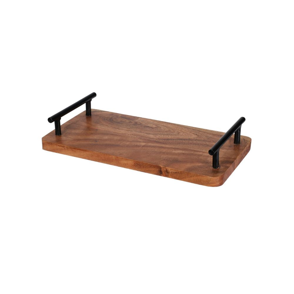 Bandeja de madera rectangular con asas de metal negras PEQUEÑA – D'Arome