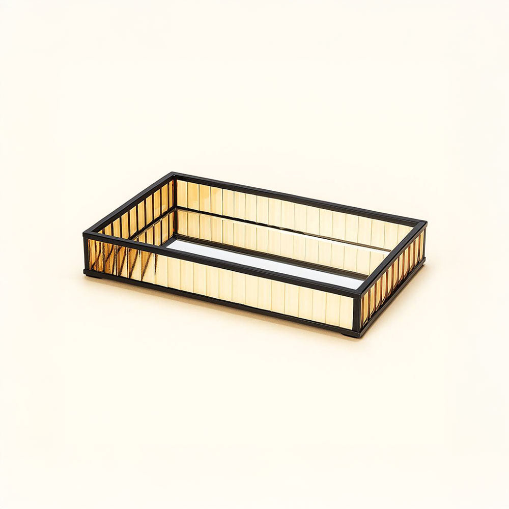 Bandeja espejo Victoria pequeña: espejo, marco negro y cristal dorado para tus aromas, velas o joyas. ✨ Eleva tu decoración