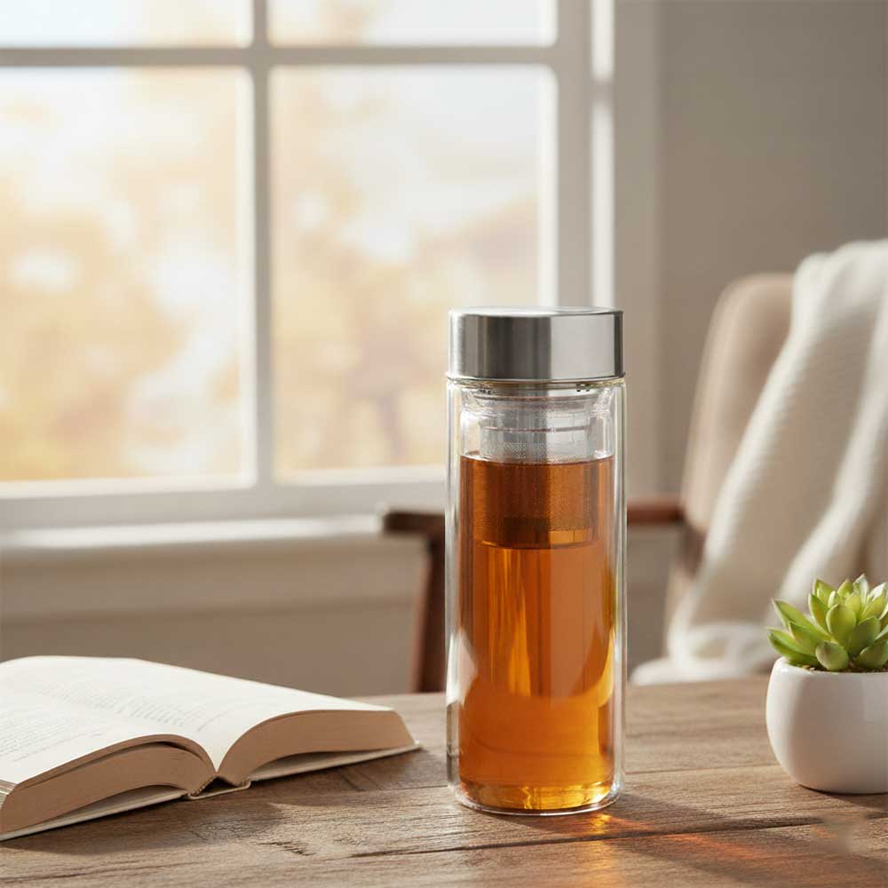 Botella de vidrio doble pared con filtro para tés e infusiones de 300ml – D'Arome