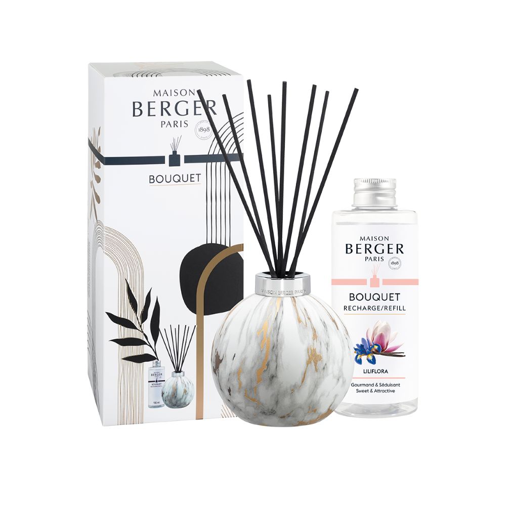 Ambientador mikado MARBRURES BLANCO – aroma Liliflora 180ml  – Maison Berger