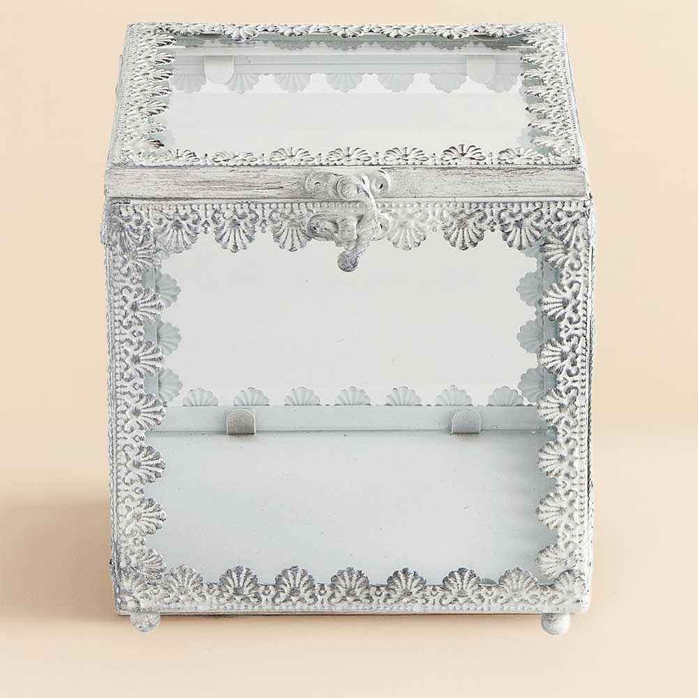 Caja decorativa Baúl vintage grande Mathilde M (15,5 cm). Cristal y metal blanqueado para guardar tartaletas, recargas o joyas con estilo. Increíble