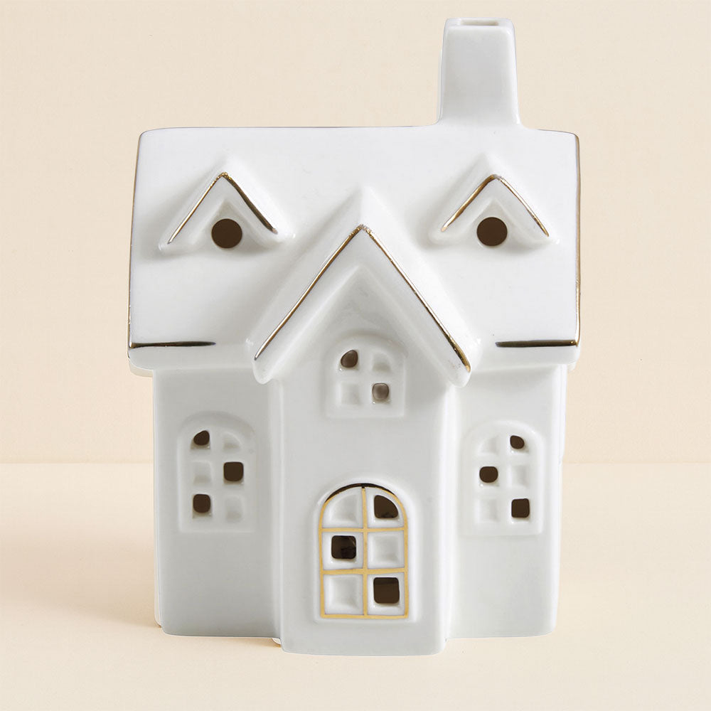 CASITA DE CERÁMICA Blanca con iluminación led 12cm – Mathilde M.