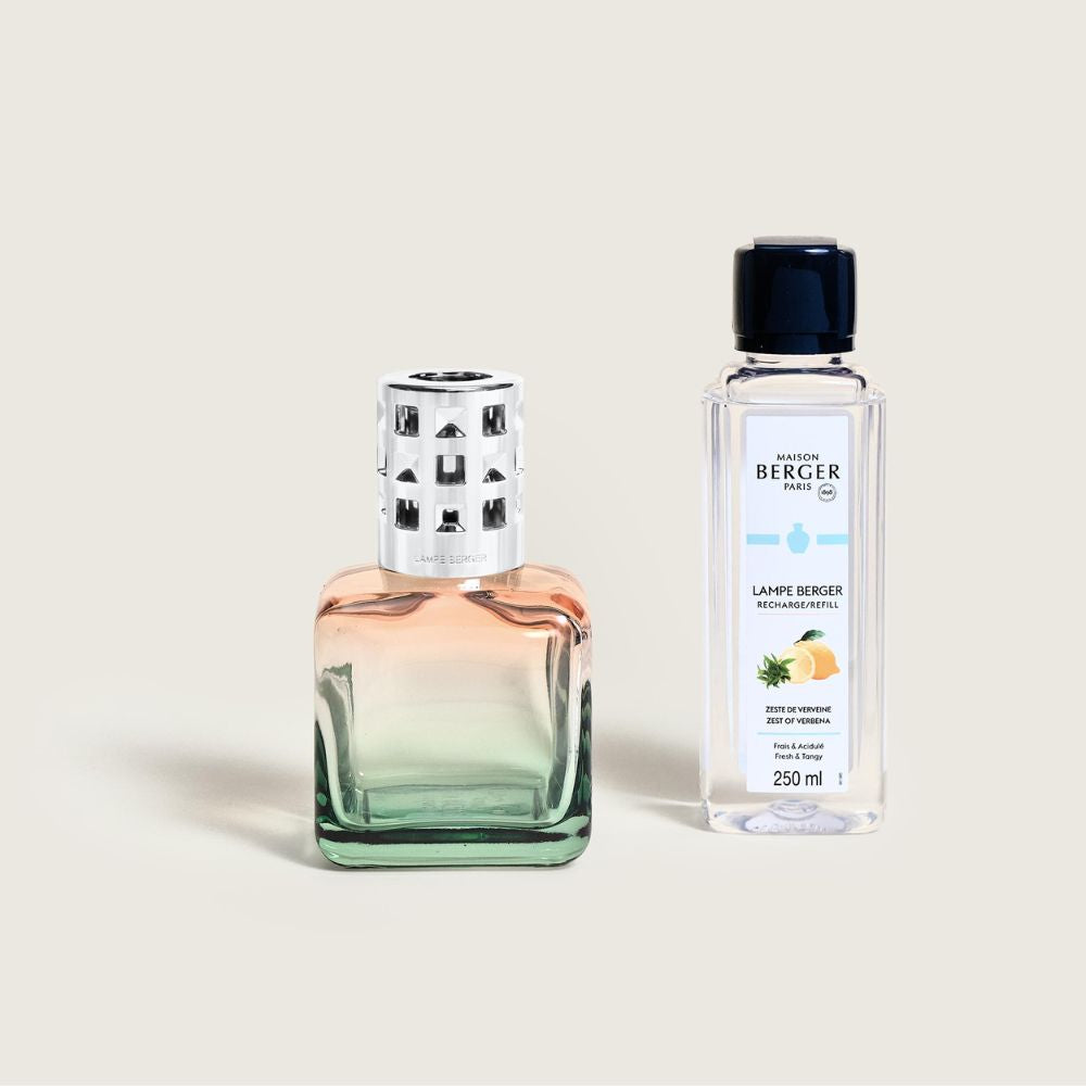 Cofre lámpara catalítica GLACON MELOCOTÓN/VERDE + aroma Zest of Verbena – Maison Berger