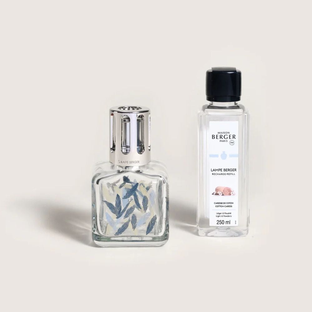 Cofre lámpara catalítica GLACON PLUMAS – aroma Cotton Cares – Maison Berger