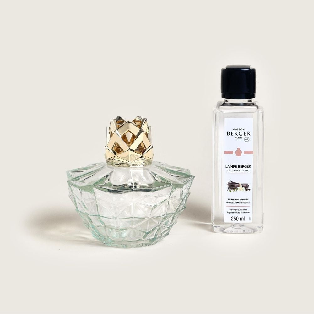Cofre lámpara catalítica KALI TRANSPARENTE – aroma Splendeur Vanille – Maison Berger