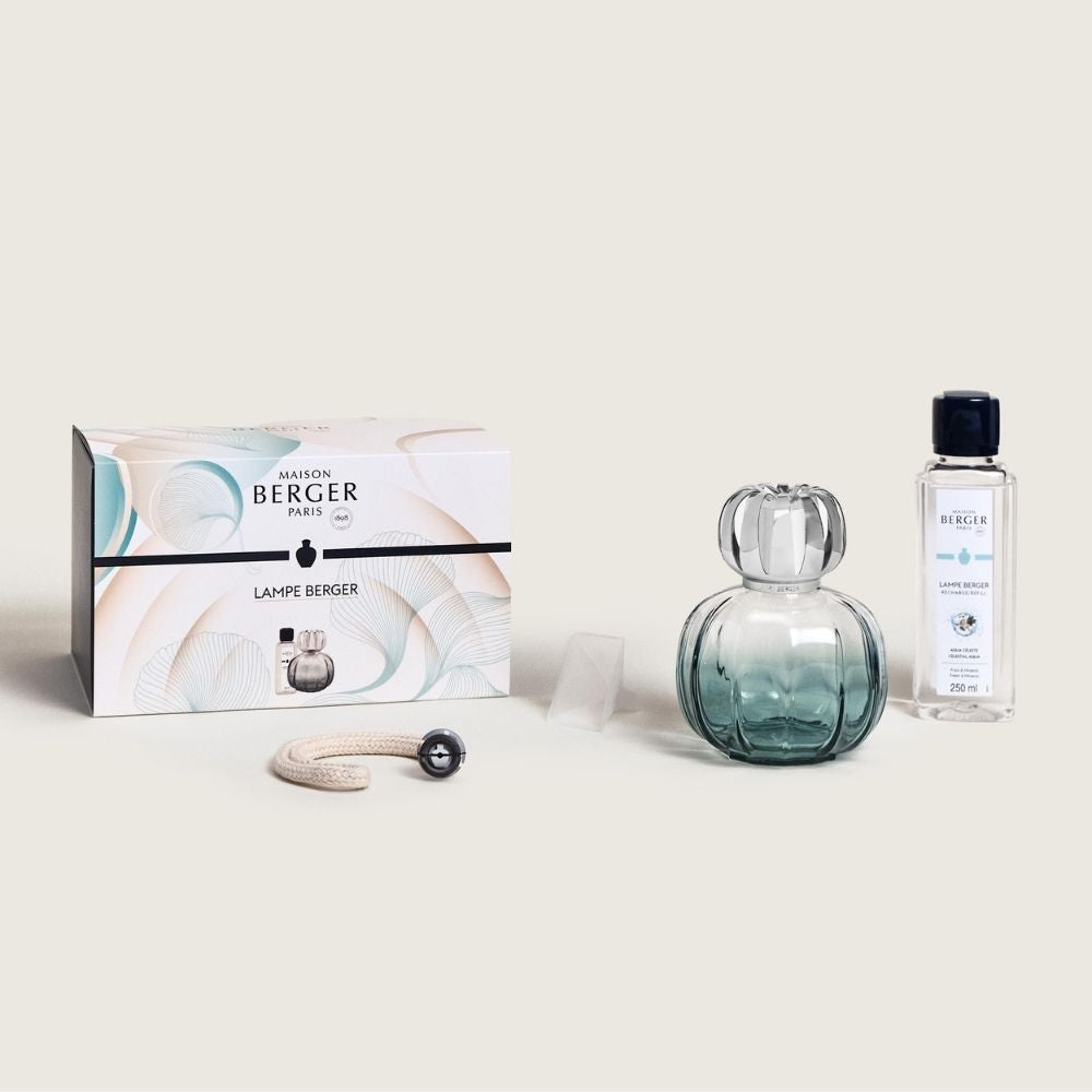 Cofre lámpara catalítica CORALI VERDE + aroma Aqua Céleste – Maison Berger