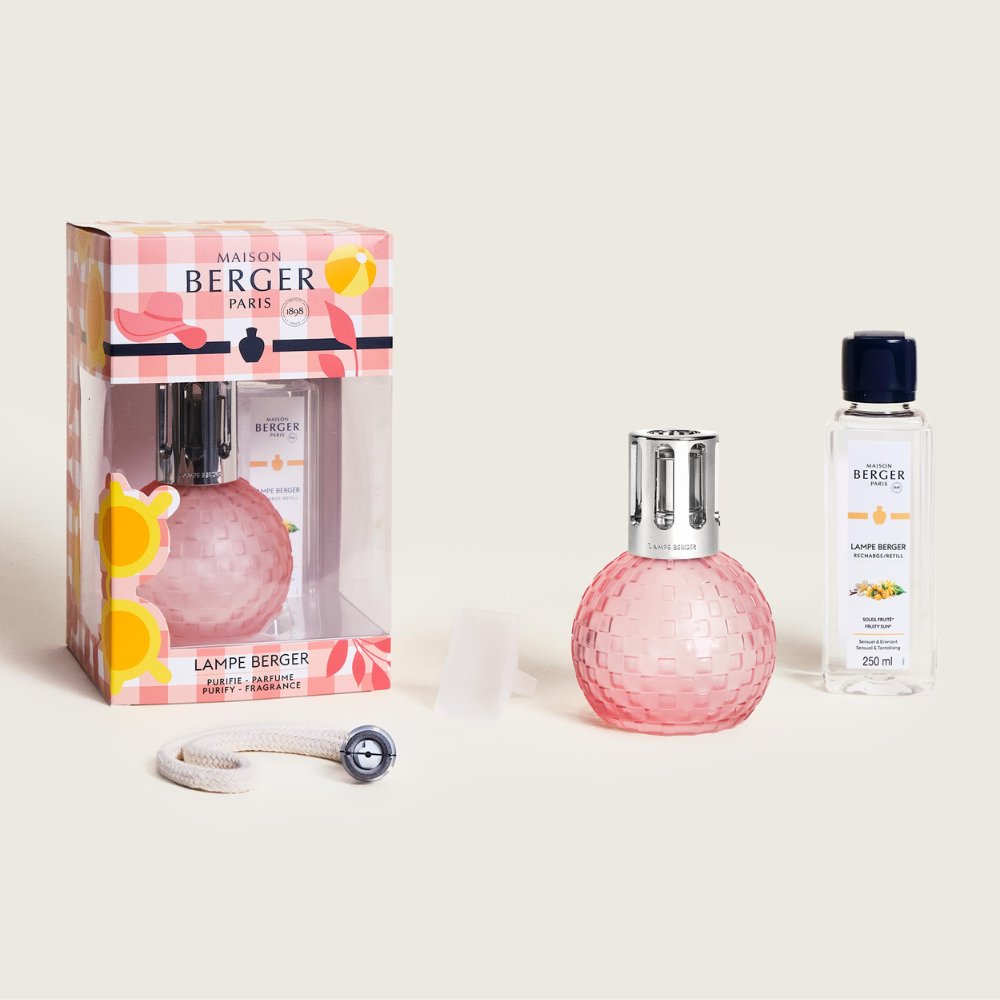 Cofre regalo Disco Rosa Escarchada Maison Berger packaging Estivale verano con aroma Soleil Fruité