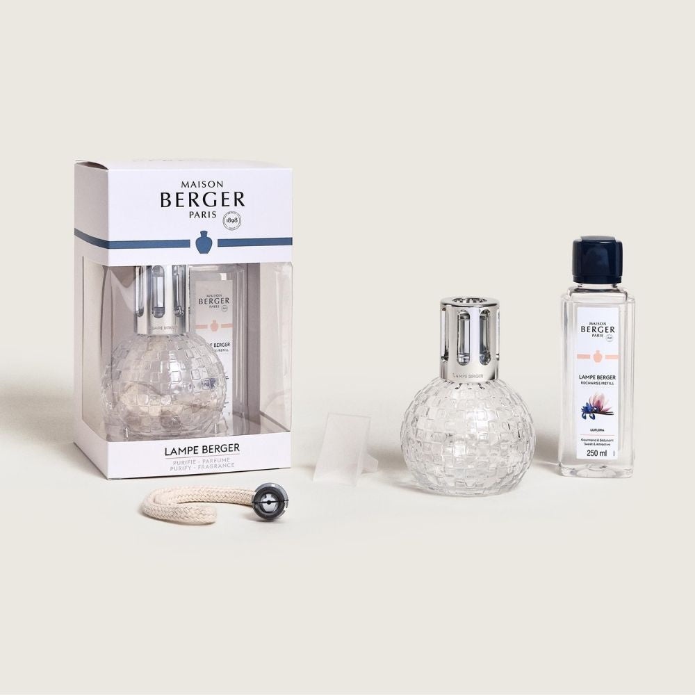 Cofre lámpara catalítica DISCO TRANSPARENTE + aroma Liliflora– Maison Berger