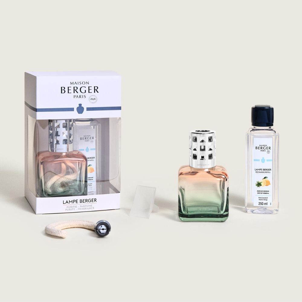 Cofre lámpara catalítica GLACON MELOCOTÓN/VERDE + aroma Zest of Verbena – Maison Berger