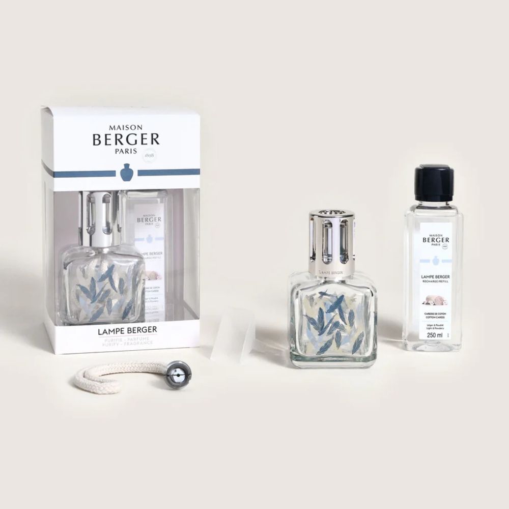 Cofre lámpara catalítica GLACON PLUMAS – aroma Cotton Cares – Maison Berger