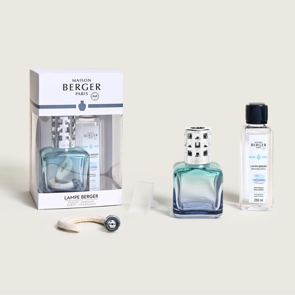 Cofre lámpara catalítica GLACON TURQUESA/AZUL + aroma Vent d'Ocean – Maison Berger