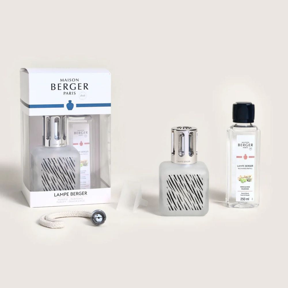 Cofre lámpara catalítica GLACON ZEBRA – aroma Terre Sauvage – Maison Berger