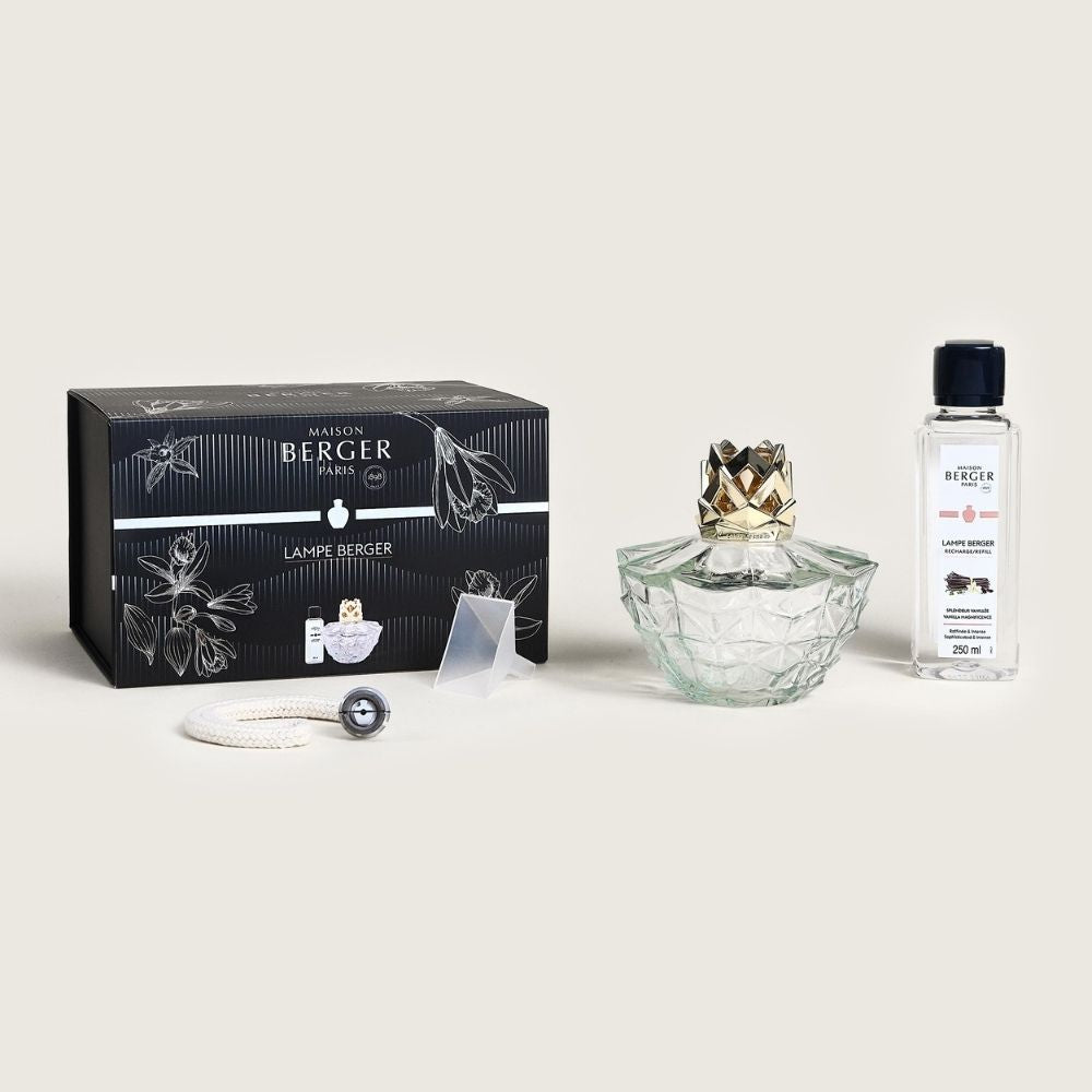 Cofre lámpara catalítica KALI TRANSPARENTE – aroma Splendeur Vanille – Maison Berger