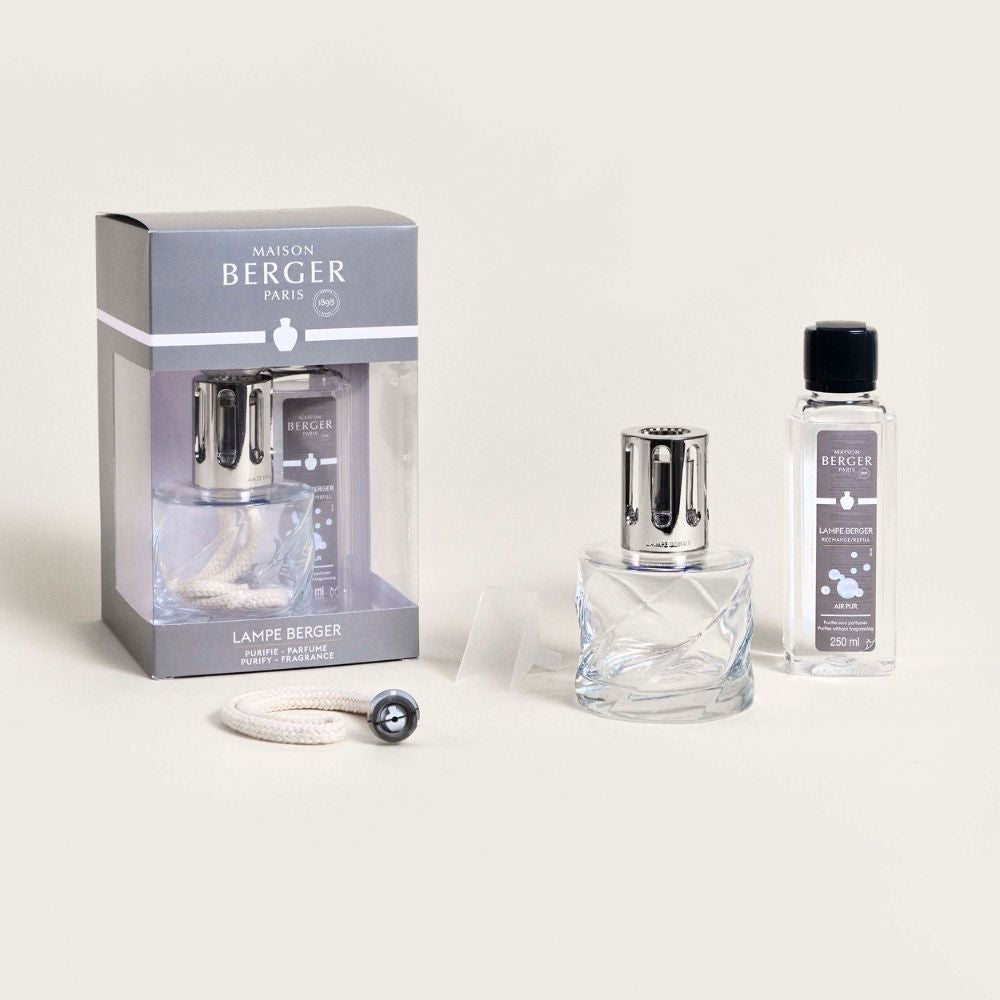 Cofre lámpara catalítica SPIRALE TRANSPARENTE – aroma Air Pure Neutro – Maison Berger