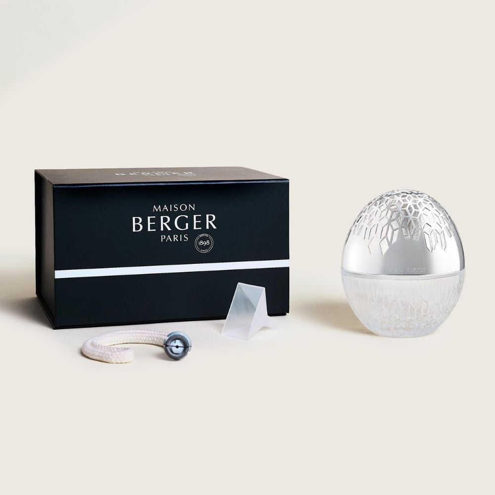 Cofre regalo lámpara catalítica Luka Transparente Maison Berger con caja negra premium, lámpara ovoide de cristal, mecha catalítica, tapón apagador y embudo transparente – D'Arome