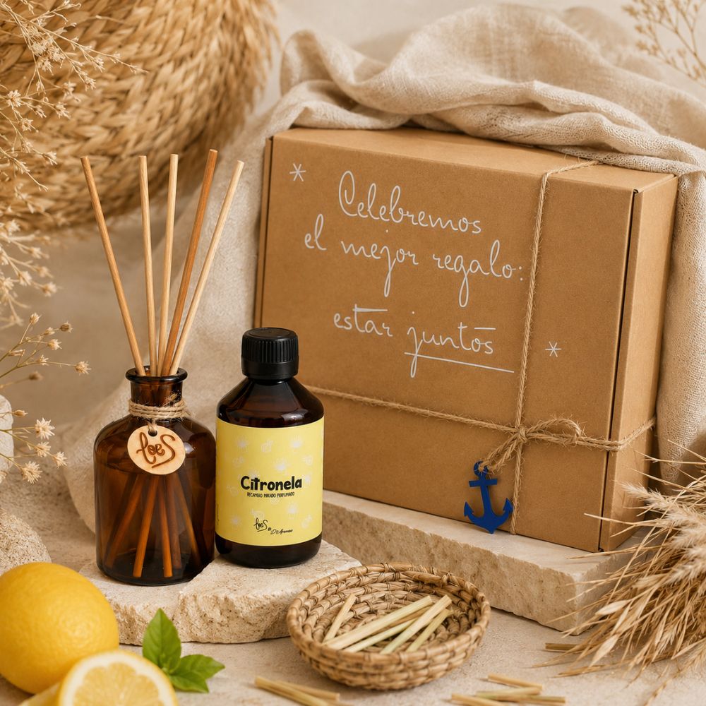 Cofre regalo de verano mikado Citronela antimosquitos de LoeS ambientado con limones frescos y hierba citronela natural, conexión con los ingredientes del aroma – D'Arome