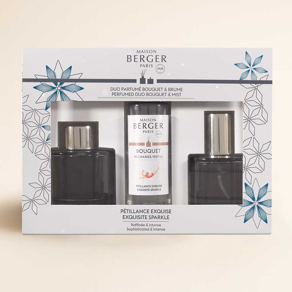 Dúo mini mikado y ambientador spray ROSALIE – aroma Pétillance Exquise – Maison Berger