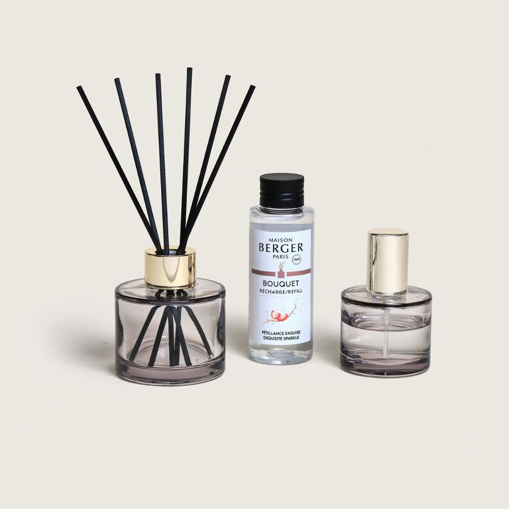 Dúo Mini ROSALIE: bouquet 90ml + perfume de ambiente 50ml con el aroma Pétillance Exquise. Perfuma tu hogar al instante y de forma continua.