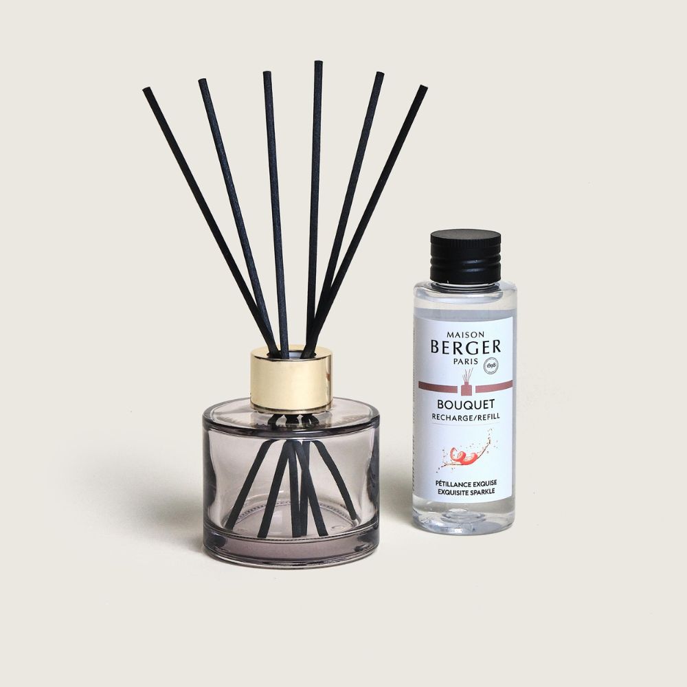 Dúo mini mikado y ambientador spray ROSALIE – aroma Pétillance Exquise – Maison Berger