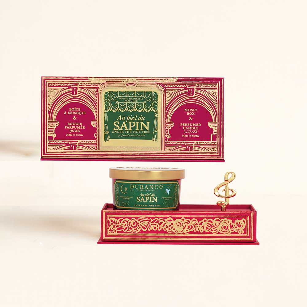Composición del estuche regalo Au Pied du Sapin Durance con caja de música y vela aromática de abeto incluida – D'Arome