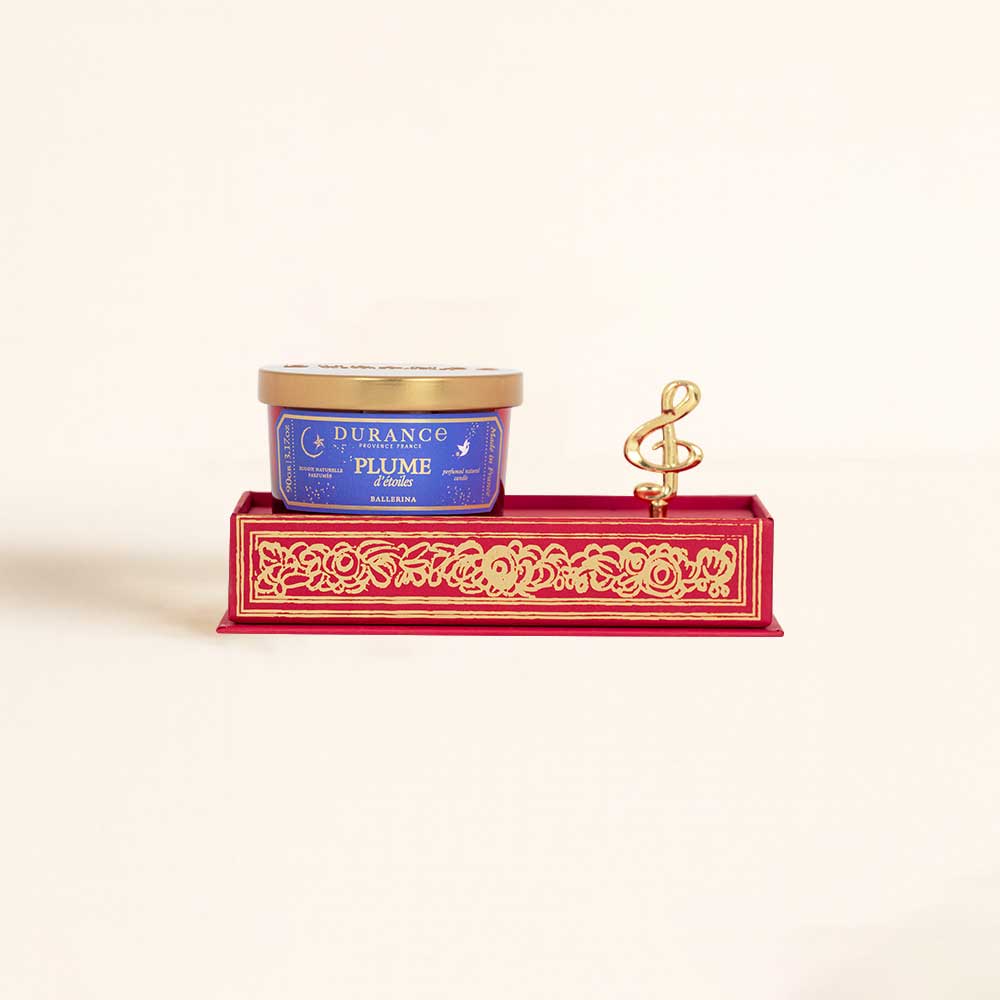 Caja de música con manivela dorada y vela aromática Pluma de Estrellas Durance de 90g, estuche regalo navideño – D'Arome