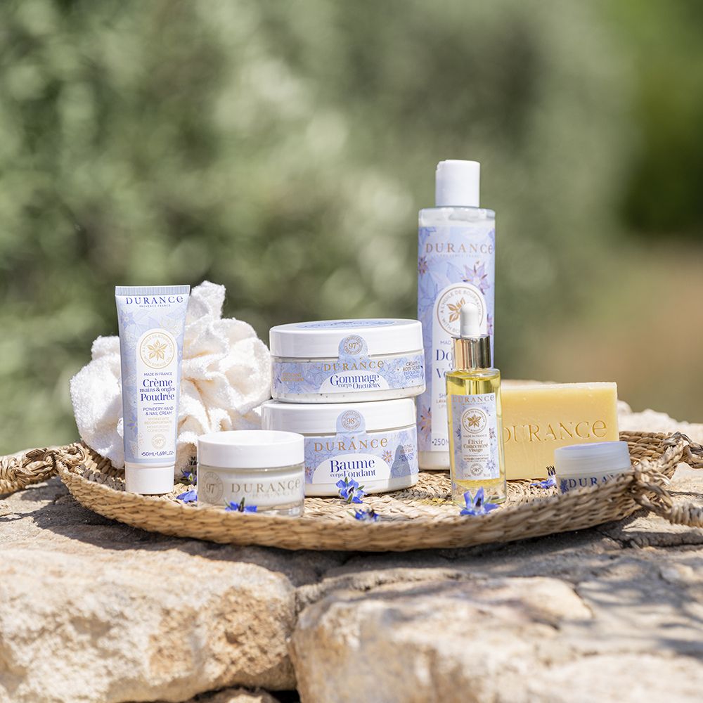 Gama cosmética aceite de borraja Durance en D'Arome - crema, sérum, jabón y bálsamo
