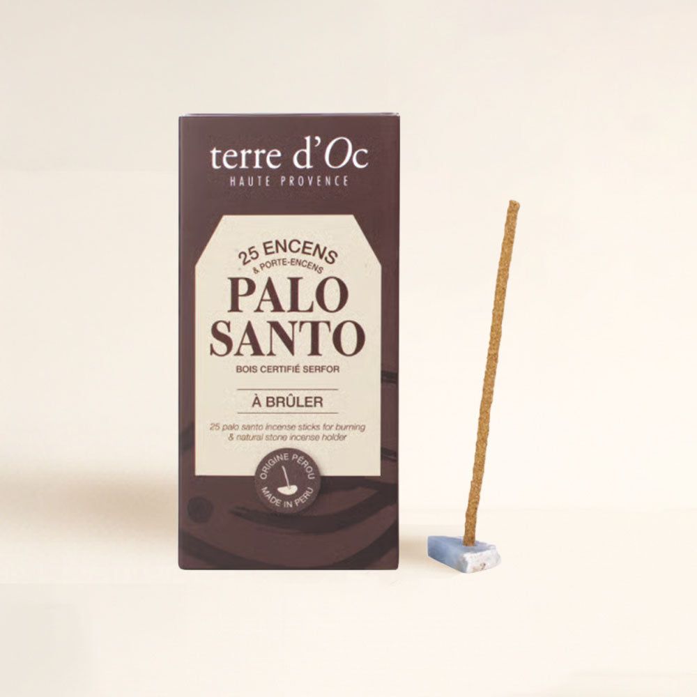 Caja de 25 inciensos de Palo Santo Terre d'Oc con porta-incienso de piedra natural incluido – D'Arome