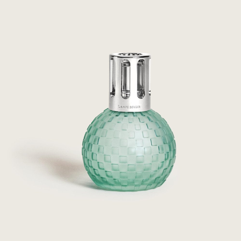 Lámpara catalítica Disco Verde Escarchada Maison Berger vista frontal efecto damero mate