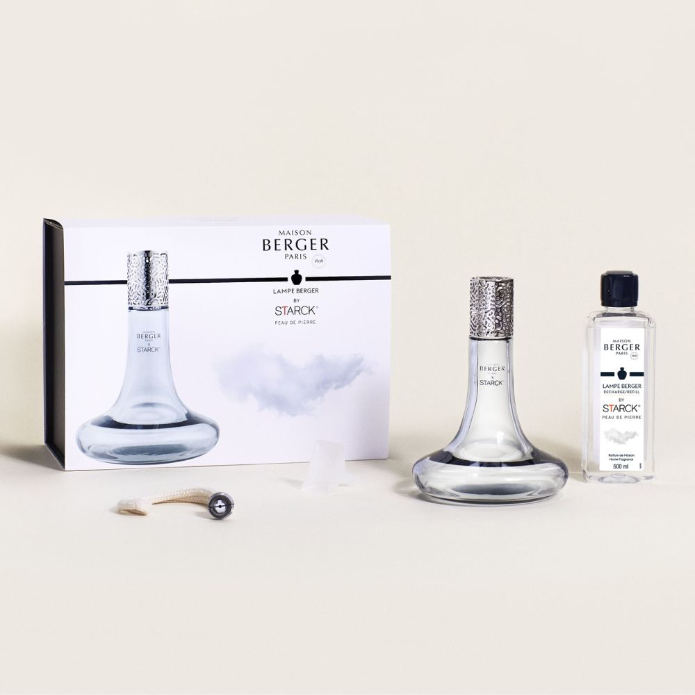 Cofre lámpara catalítica STARCK GRIS – aroma Peau de Pierre – Maison Berger