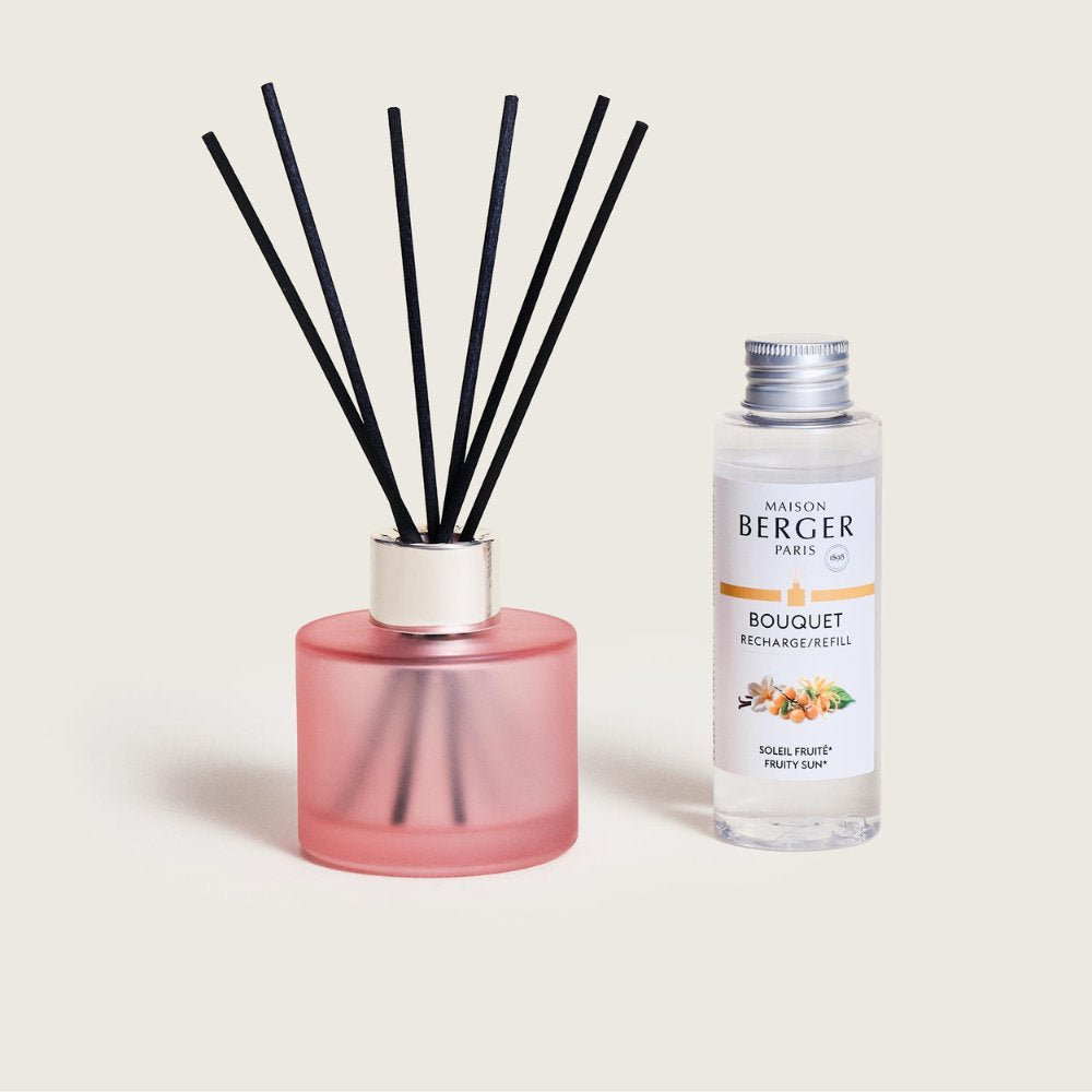 Mini Mikado Rosa Escarchado Maison Berger con recarga Soleil Fruité 90ml fondo neutro
