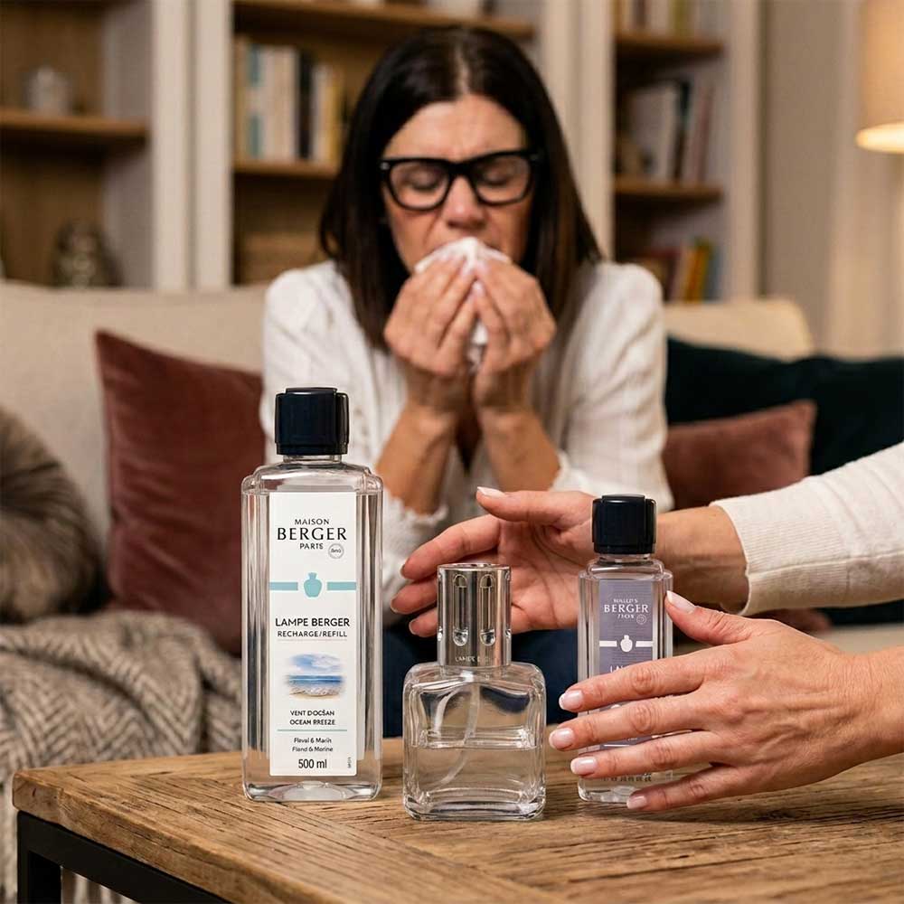 Pack antialergias con lámpara catalítica Maison Berger para reducir ácaros y polen del aire en el hogar