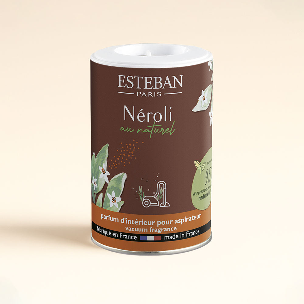 Polvo perfumado aspiradora Neroli. Perfuma y limpia a la vez con un aroma floral y elegante de neroli, jazmín y bergamota. Natural y fácil de usar.