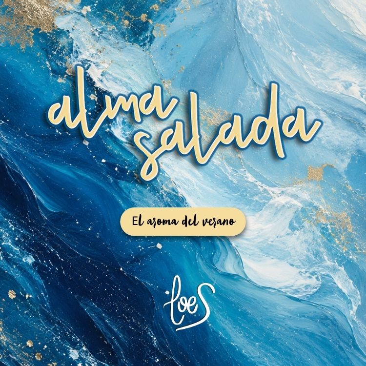 Portada de la colección de aromas LoeS by D'Arome, diseño artístico marino en azul y dorado del aroma Alma Salada con el claim "El aroma del verano" – D'Arome