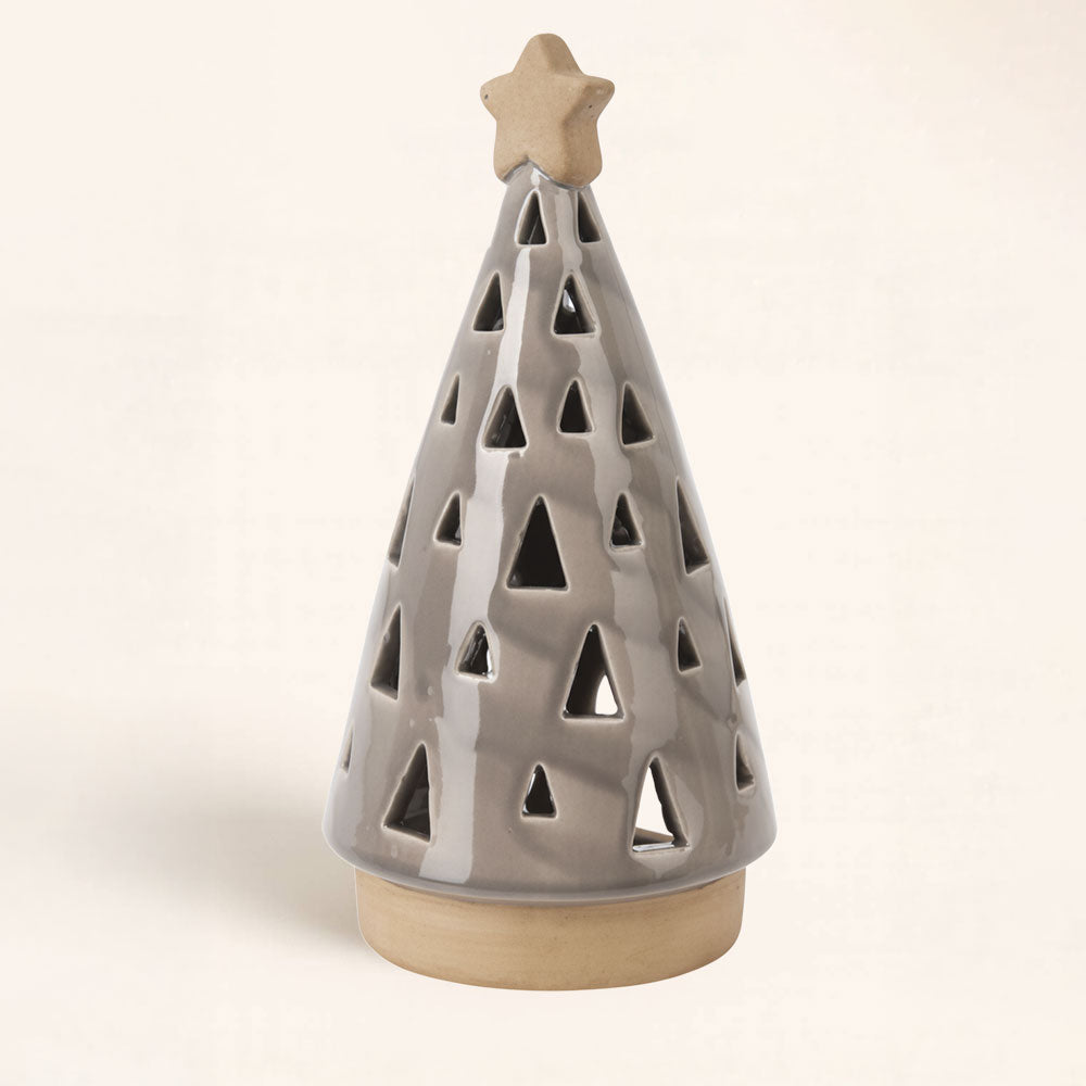 Portavelas Árbol de Navidad Gris grande. Diseño moderno y luz cálida para una Navidad elegante y acogedora. ¡Deja que hable por sí solo!