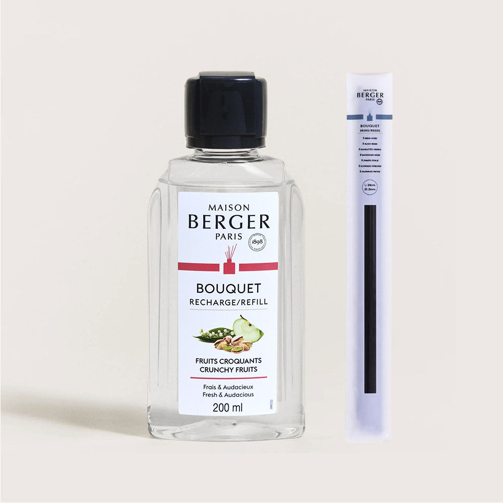 Recambio de Mikado Fruits Croquants. Frescura crujiente de manzana, pera y pistacho con varillas incluidas. ¡Disfruta semanas de un aroma top!