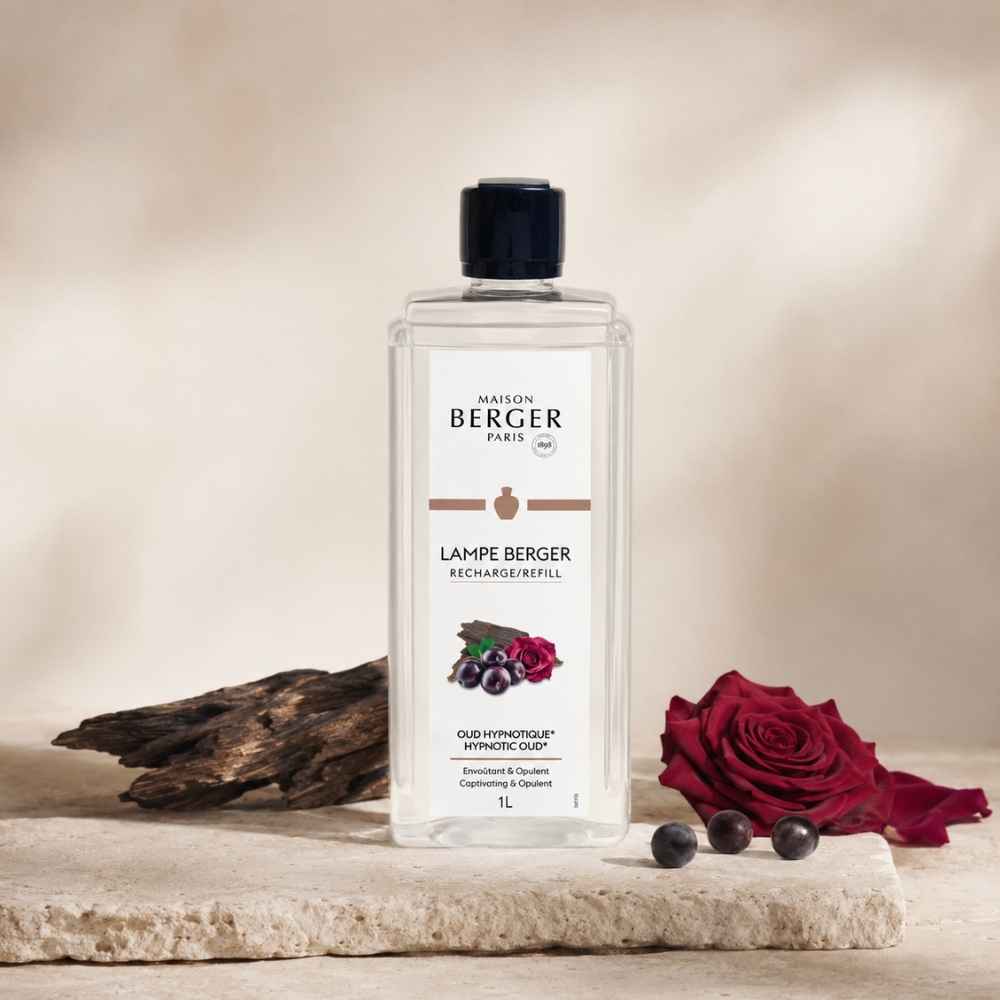 Botella de recarga para tu Lampe Berger Oud Hipnótico Maison Berger de 1 litro con madera de oud y rosa roja – D'Arome