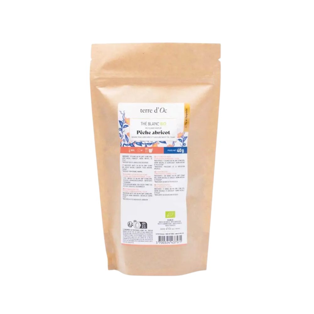 Recarga de Té Blanco BIO Pêche Abricot (melocotón y albaricoque) 40g – Terre d'Oc