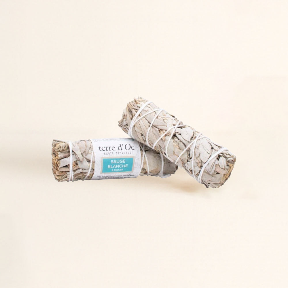 Pack de dos rollos de Salvia Blanca para quemar Terre d'Oc, atados con hilo natural para rituales de purificación – D'Arome