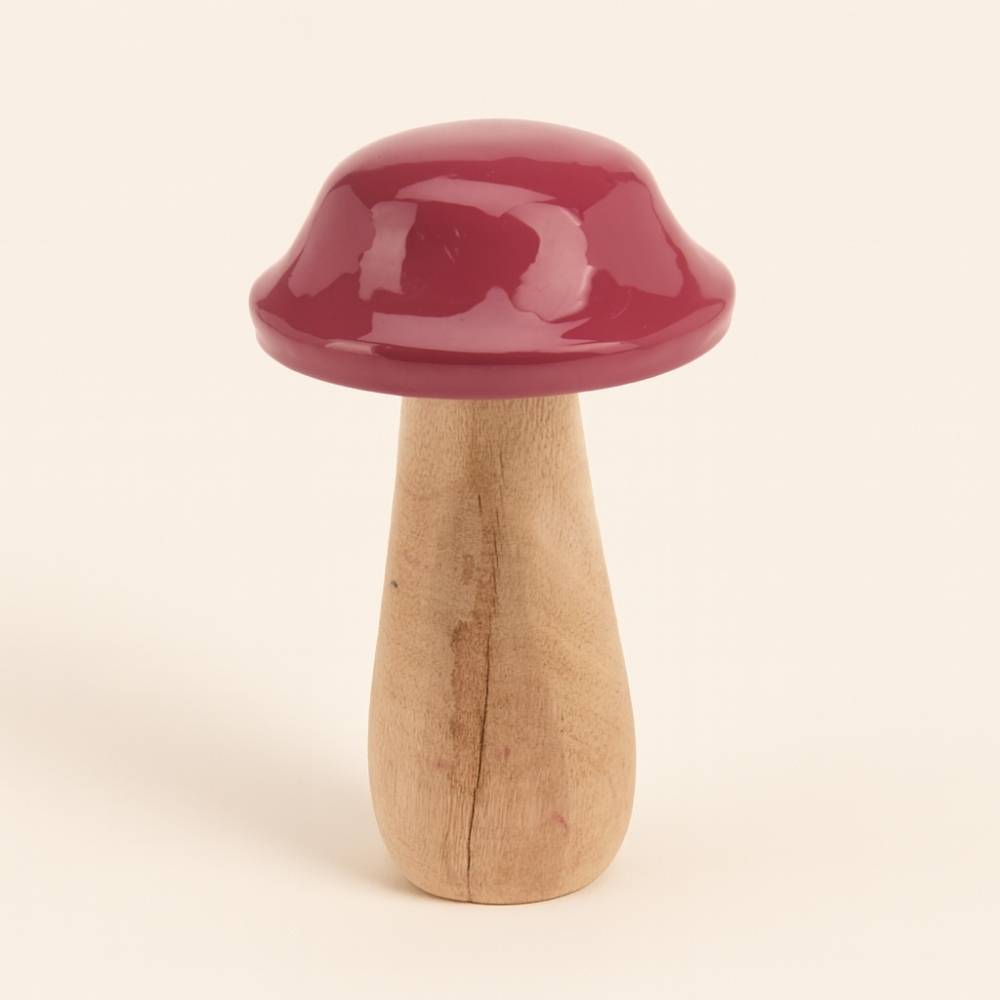 Seta Decorativa Roja Pequeña de 9x15cm con base de madera. Un toque alegre y natural para tu hogar. ¡Llévatela ahora y crea rincones mágicos!
